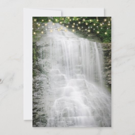 Waterfall Rustic Forest String Lights Wedding Kaart (Achterkant)