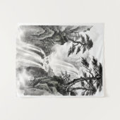 Waterfall Tapestry | Black & White Mountain Art Wandkleed (Voorkant (horizontaal))