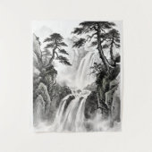 Waterfall Tapestry | Black & White Mountain Art Wandkleed (Voorkant)