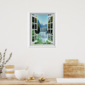 Waterfall Trompe l'oeil Effect Fake Window Poster (Keuken)