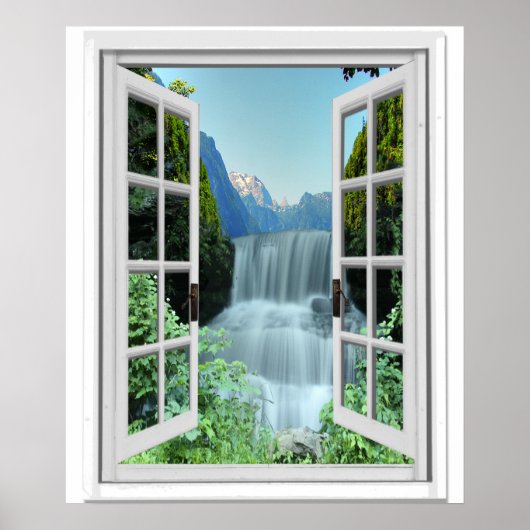 Waterfall Trompe l'oeil Effect Fake Window Poster (Voorkant)