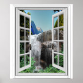Waterfall Trompe l'oeil Effect Faux Window Uitzich Poster (Voorkant)