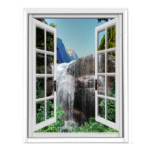 Waterfall Trompe l'oeil Effect Faux Window Uitzich