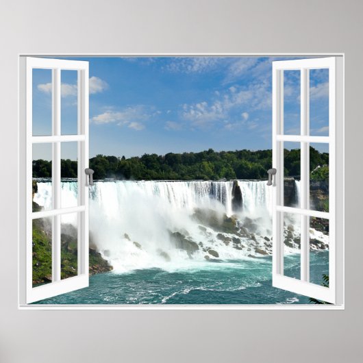 Waterfall Trompe l'oeil Fake Window Uitzicht Poster (Voorkant)