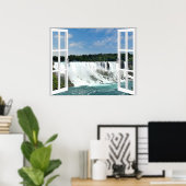 Waterfall Trompe l'oeil Fake Window Uitzicht Poster (Thuiskantoor)