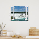 Waterfall Trompe l'oeil Fake Window Uitzicht Poster (Keuken)