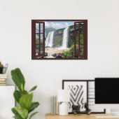 Waterfall Trompe l'oeil Faux Window Poster (Thuiskantoor)