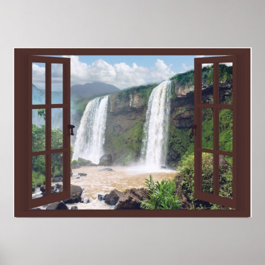 Waterfall Trompe l'oeil Faux Window Poster (Voorkant)