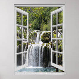 Waterfall Uitzicht Trompe l'oeil Fake Window Poster