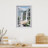 Waterfall Uitzicht Trompe l'oeil Faux Window Poster (Keuken)