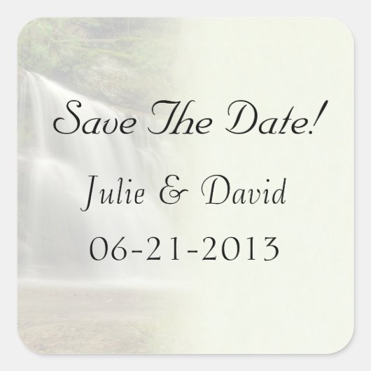 Waterfall Wedding Save the Date Vierkante Sticker (Voorkant)