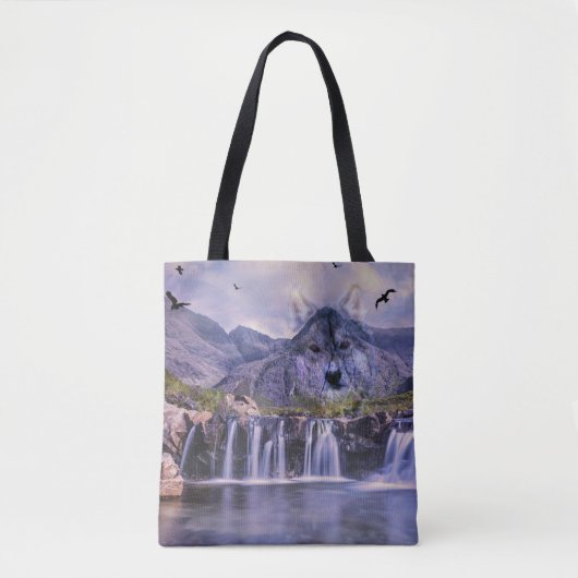 Waterfall Wolf Mountain over druk Tote Bag (Voorkant)
