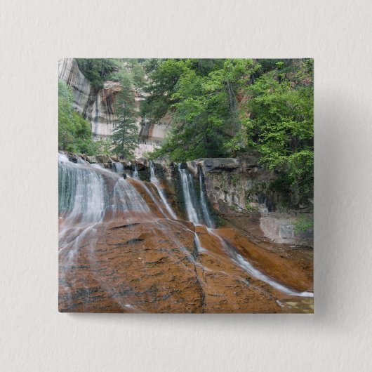 Waterfall, Zion National Park, Utah, Verenigde Sta Vierkante Button 5,1 Cm (Voorkant)