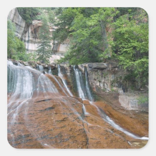 Waterfall, Zion National Park, Utah, Verenigde Sta Vierkante Sticker (Voorkant)