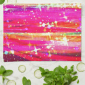 WATERFALLEN Abstracte strepen Roze Paarse verf Theedoek (Gevouwen)