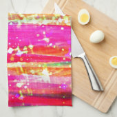 WATERFALLEN Abstracte strepen Roze Paarse verf Theedoek (Quarter Fold)