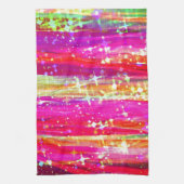 WATERFALLEN Abstracte strepen Roze Paarse verf Theedoek (Verticaal)