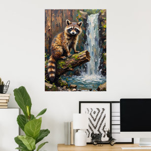 Waterfall's Edge: het standpunt van een wasbeer Poster