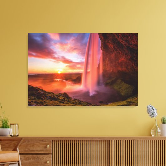 Waterfalls | Seljalandsfoss Waterfall Canvas Afdruk (Insitu (Woonkamer))