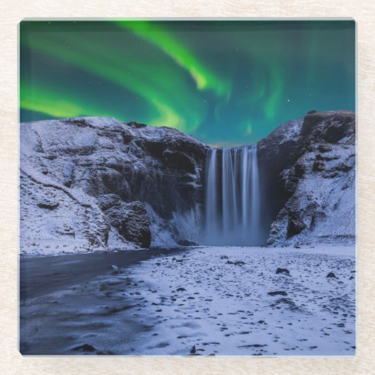 Waterfalls | Skógafoss Waterfall Glazen Onderzetter (Voorkant)