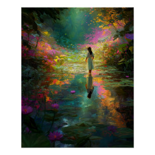 Waterfee met zachte pasteltinten en waterlelies perfect poster