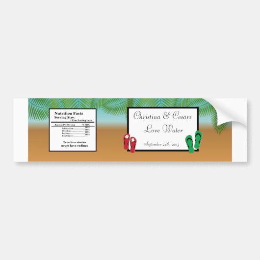 Waterfles Etiket Zijn/Haar Sandalen Op Strand Plam Bumpersticker (Voorkant)