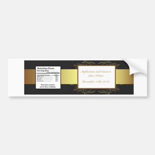 Waterfles Label Gold en Black Damask Bumpersticker (Voorkant)