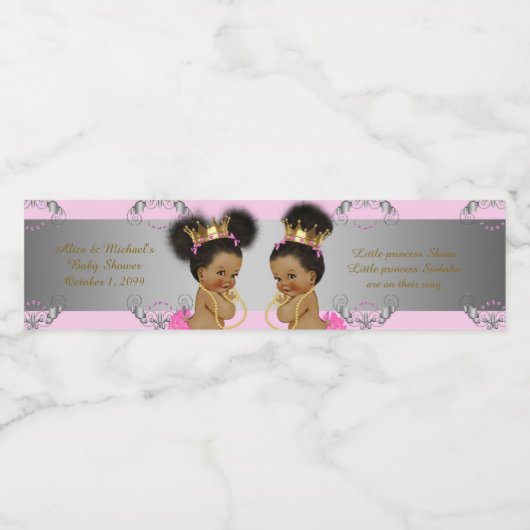 Waterfles Label twin, baby shower, roze zilver Etiket (Enkel label)