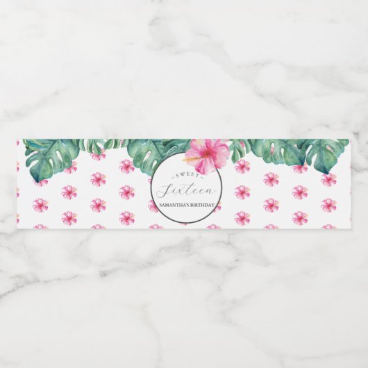 Waterfles Labels Sweet Sixteen Luau Verjaardag Waterfles Etiket (Enkel label)