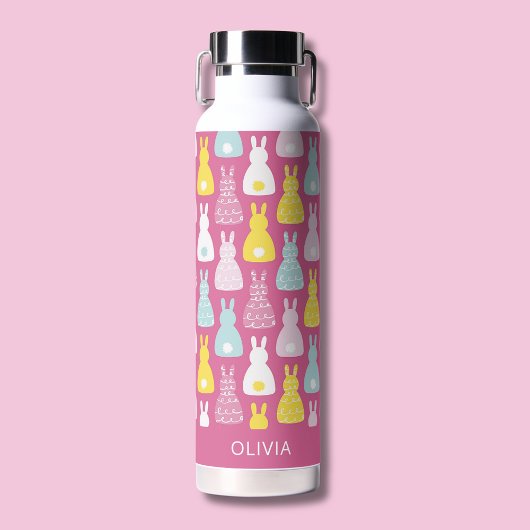 Waterfles met roze konijnpatroon