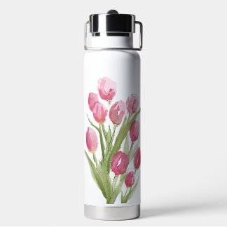 Waterfles met waterverf tulp ontwerp