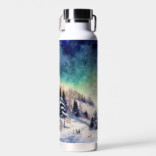 Waterfles met winterlandschap kabouters en herten