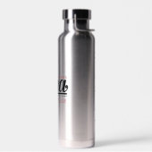 Waterfles met zwarte cursieve naam, telefoon, jaar (Links)