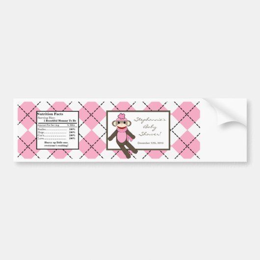Waterfles Roze Argyle Sock Aap Bumpersticker (Voorkant)