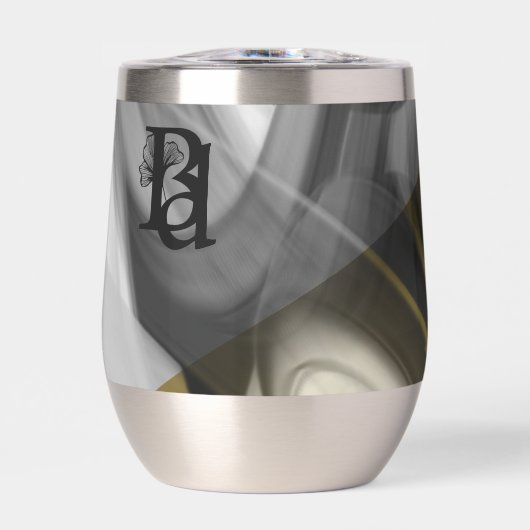 Waterfles Trend Abstract Art Zwart Wit Goud (Voorkant)