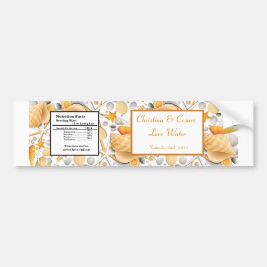 Waterflesetiket Assorted Seashells Sinaasappel Bumpersticker (Voorkant)