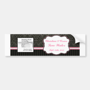 Waterflesetiket Damask/Stripes Roze Kroon Zwart Bumpersticker