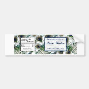 Waterflesetiket Peacock Feathers blauw/groen Bumpersticker