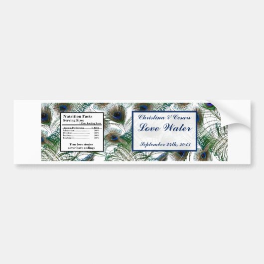 Waterflesetiket Peacock Feathers blauw/groen Bumpersticker (Voorkant)