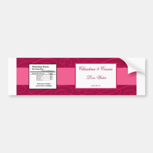 Waterflesetiket Raspberry Pink Loops/Swirls Blu Bumpersticker (Voorkant)