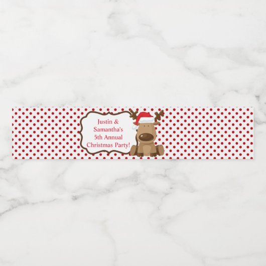 Waterflesetiket Rendier Kerstmis XMAS Polka D Waterfles Etiket (Enkel label)