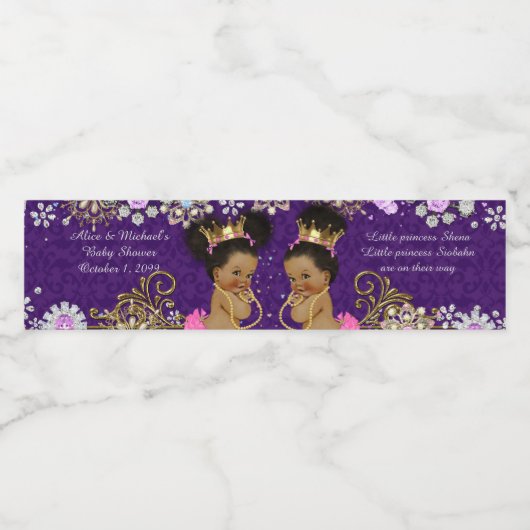 Waterflesetiket tweeling afrikaans, etnisch, paars waterfles etiket (Enkel label)