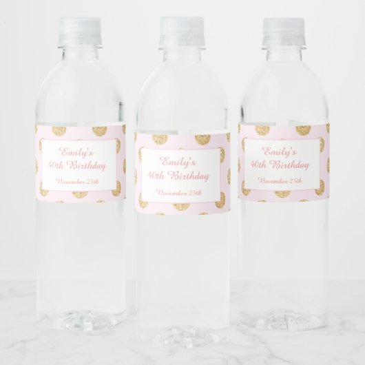 Waterflesetiket Verjaardag Blush Roze Glitter Waterfles Etiket (Flessen)