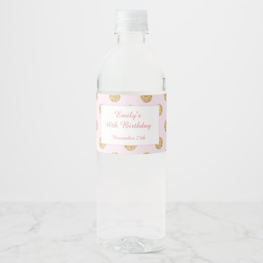 Waterflesetiket Verjaardag Blush Roze Glitter Waterfles Etiket (Voorkant)