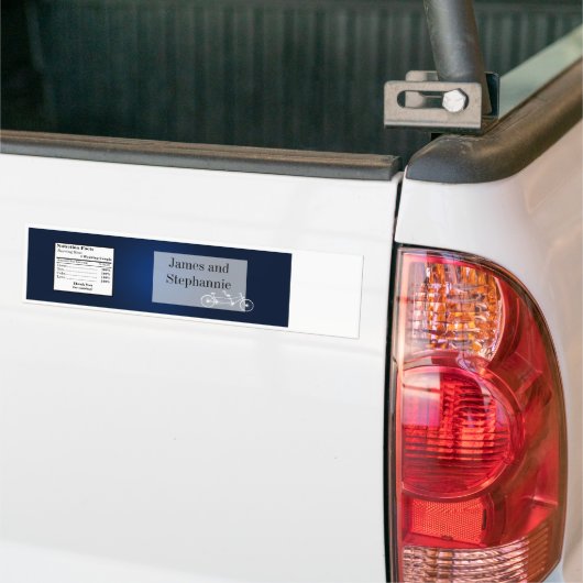 Waterflesetiket Whimsical Navy Blue Double Bike Bumpersticker (Op Truck)