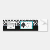Waterflesetiket Zwart Blauwgroen Damask Kant Print Bumpersticker (Voorkant)