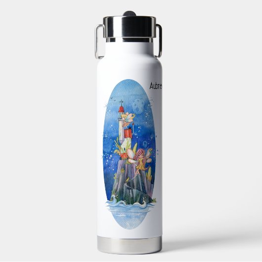 Waterflesje met fairies en vuurtoren waterfles (Voorkant)