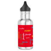 Waterflesje, speciaal aangepast, met herhaalde naa waterfles  (Links)