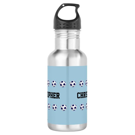 Waterflesje, speciaal aangepast, Voetbal, lichtbla Waterfles (Voorkant)