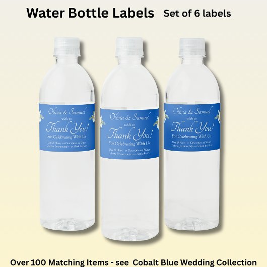 Waterfleslabels, Kobaltblauw Waterfles Etiket